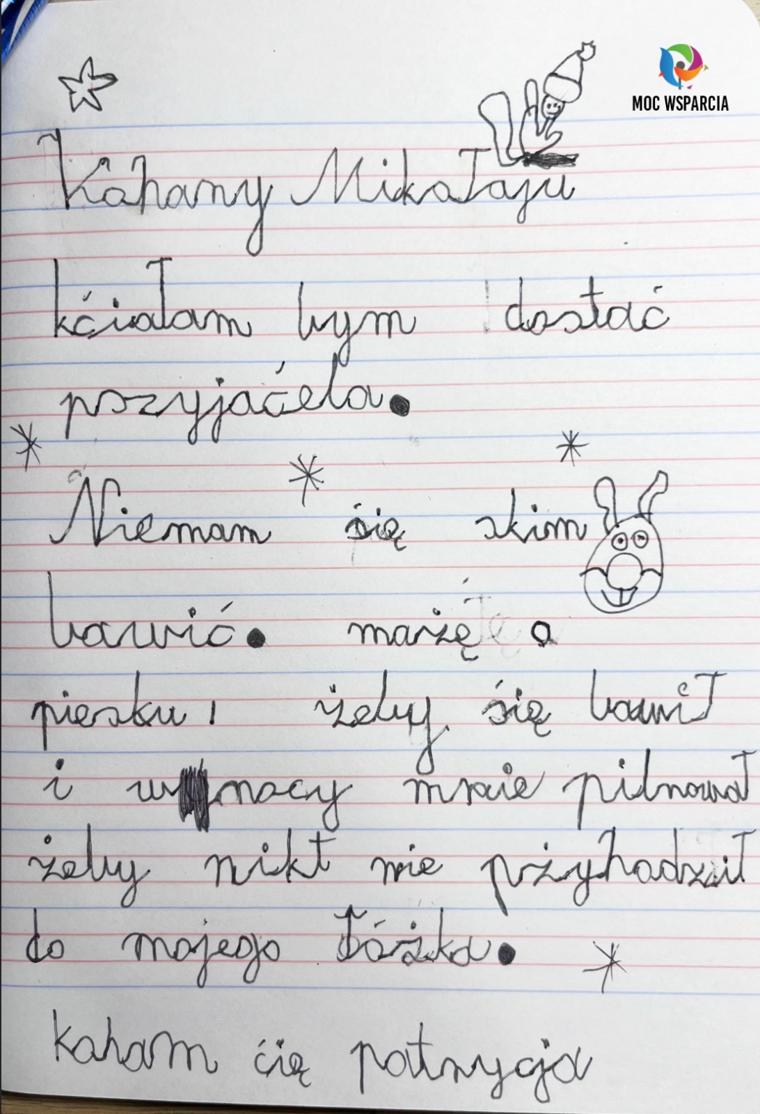 Zdjęcie listu numer 2 do Mikołaja (treść pod spodem).