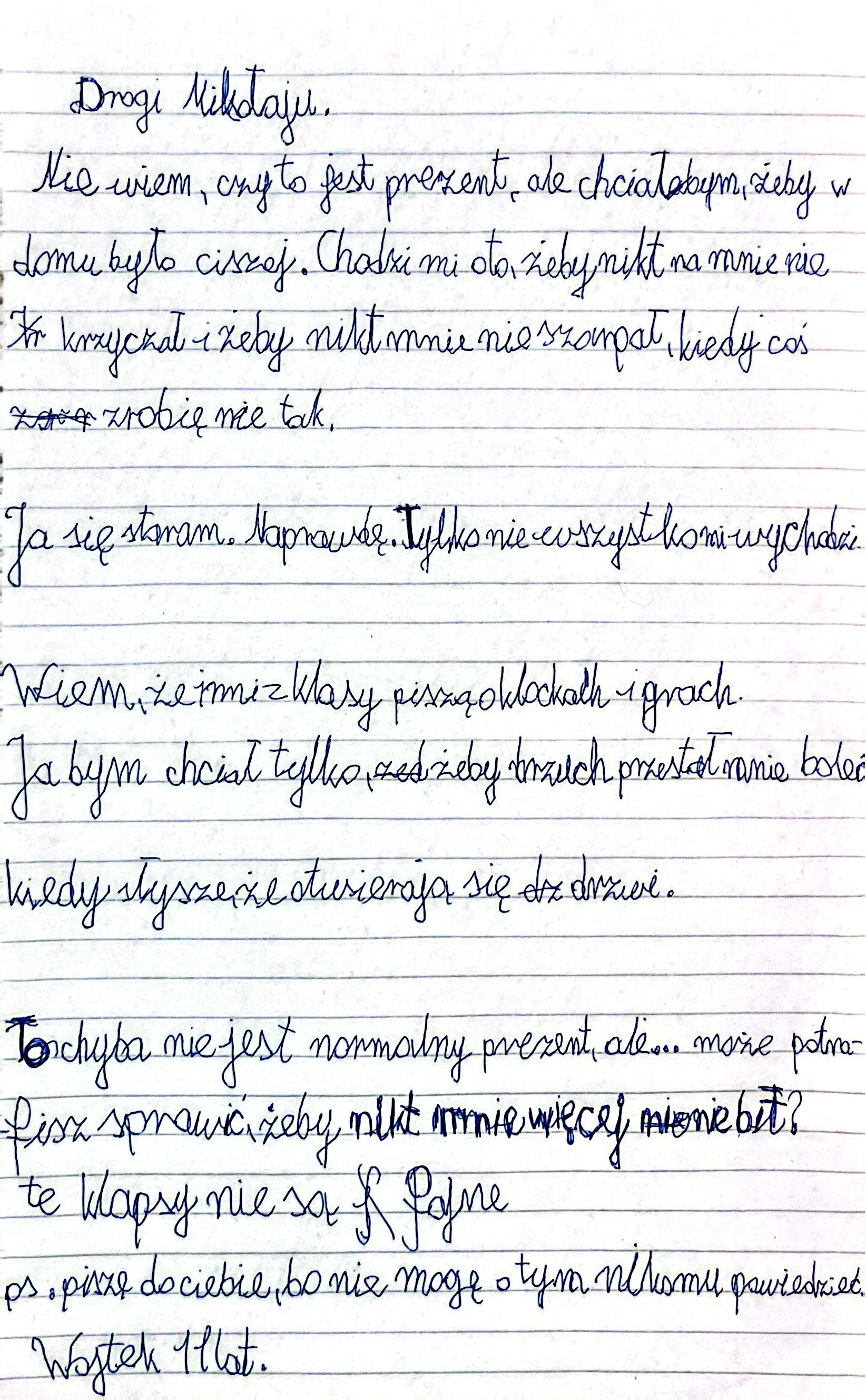 Zdjęcie listu numer 1 do Mikołaja (treść pod spodem).